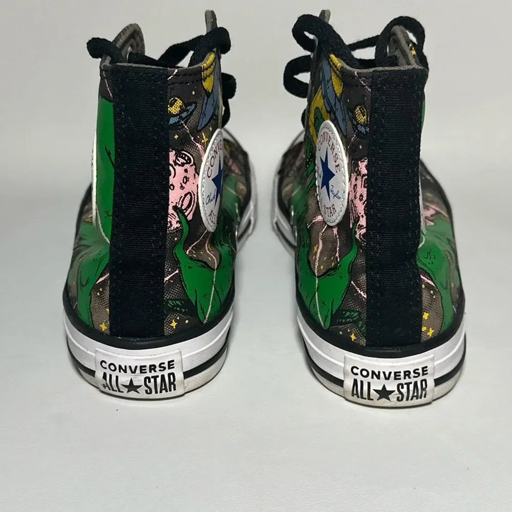Converse Kids Sneakers - Black with Green Dinosaur Design